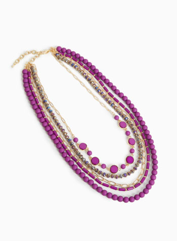 Collier multi rangs à perles, billes et maillons, Motif violet