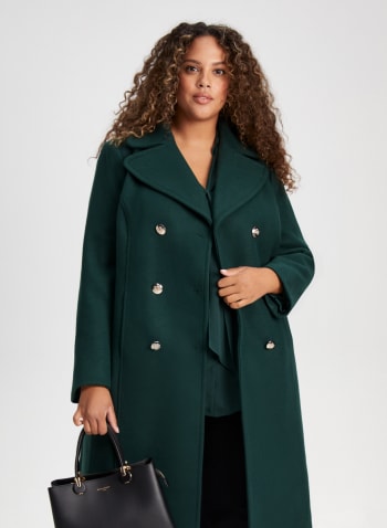 Notch Collar Wool-Blend Coat, Evergreen