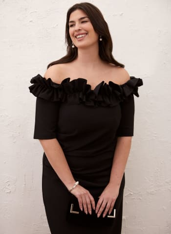 Off-the-Shoulder Ruffle Dress, Black