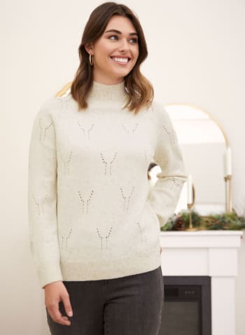 Mock Neck Pointelle Detail Sweater, Off White