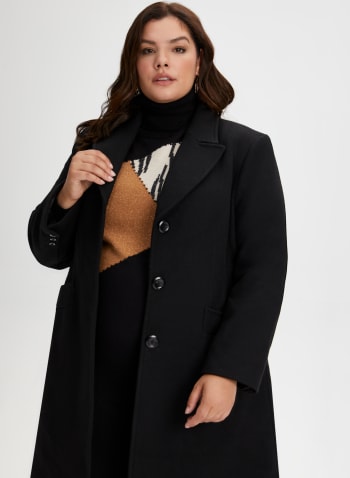 Mid-Length Wool Blend Coat, Black