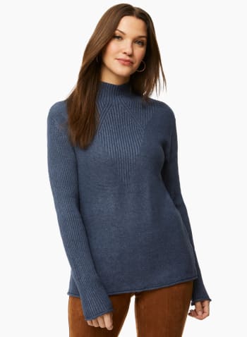 Mock Neck Sweater, Blue
