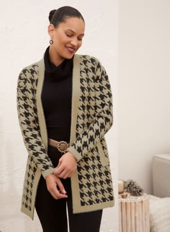 Houndstooth Tunic Cardigan, Brown