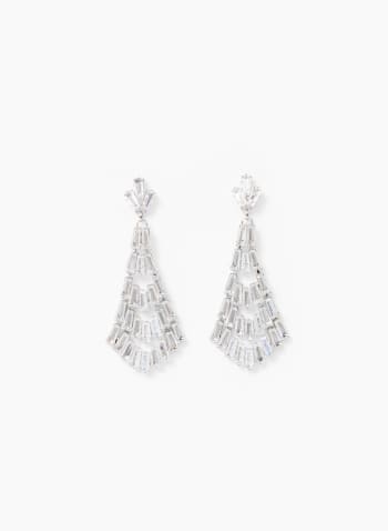Crystal Baguette Chandelier Earrings, Silver