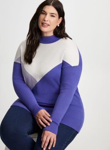 Three Tone Colour Block Sweater, Purple Pattern