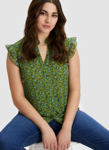 Floral Print Blouse, Green Pattern