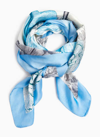 Foulard carré fleuri, Bleu glace