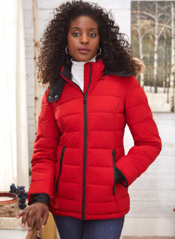 Stretch Recycled Vegan Down Coat, Red
