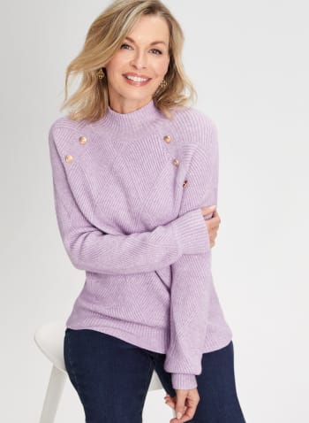 Button Detail Knit Sweater, Orchid Purple