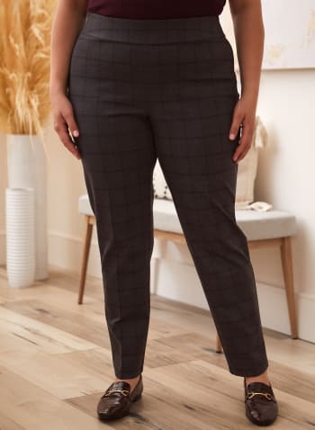 Checkered Print Pants, Grey