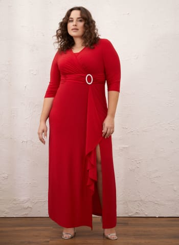 Rhinestone Buckle Detail Dress, Red