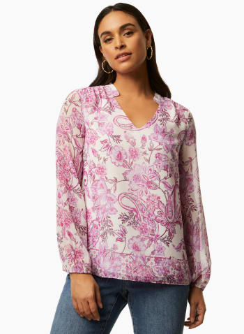 Puff Sleeve Paisley Motif Blouse, Assorted