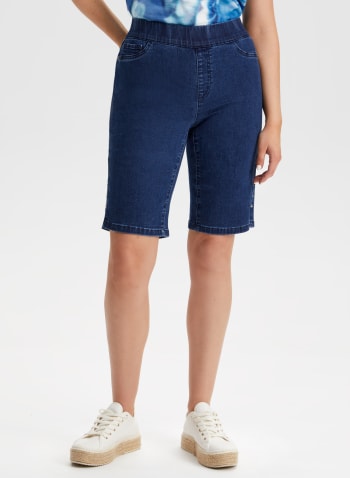 Pull-On Denim Bermuda Shorts, Light Blue