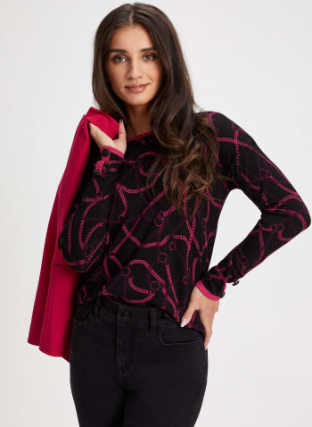 Contrast Chain Print Sweater, Black Pattern