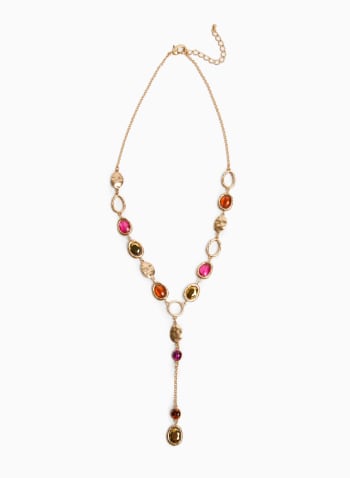 Faceted Stone Y Necklace, Fuchsia