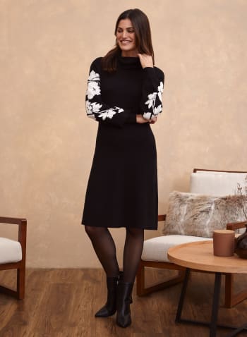 Floral Detail Sweater Dress, Black
