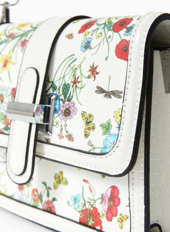 Floral Motif Crossbody Bag, White Pattern