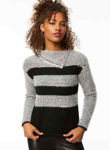 Fluffy Striped Sweater, Black