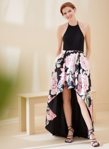 Floral Print Ball Gown, Black Pattern