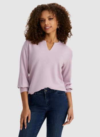 Split Neck Sweatshirt, Dawn Pink