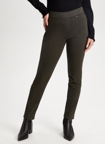 Pull-On Straight Leg Jeans, Forest Green