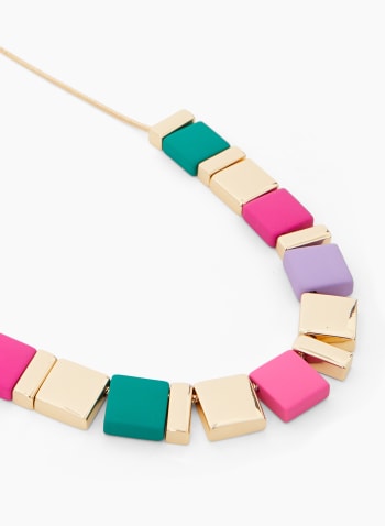 Three Tone Square Detail Necklace, Multicolour
