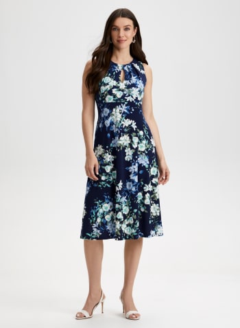Floral Pleated Dress, Blue Pattern