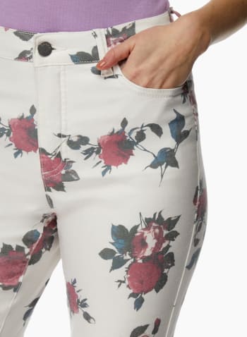 Jean à jambe étroite et motif floral, Motif blanc