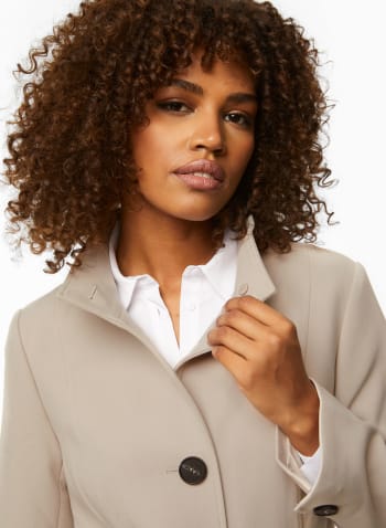 Button Front Tricotine Trench Coat, Natural Beige