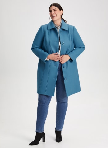 Stretch Wool Blend Coat, Chambray Blue 