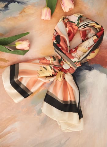Foulard à motif floral et rayures, Multi