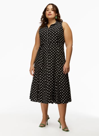 Polka Dot Print Dress, Black Pattern