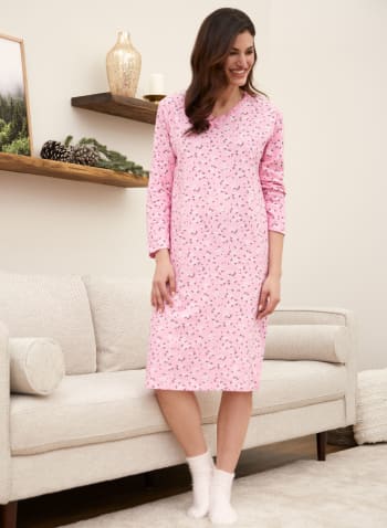 Floral Print Cotton Nightgown, Assorted