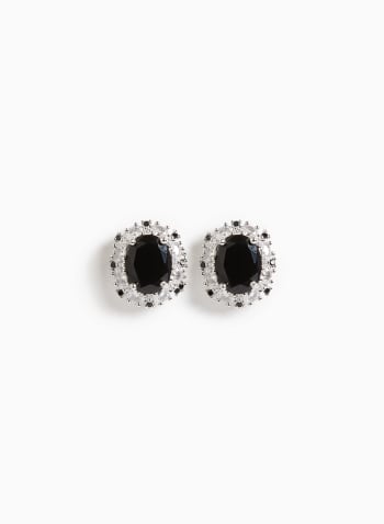 Boucles d'oreilles ovales à pierre et cristaux, Noir