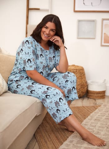 Animal Print Pyjama Set, Royal Blue