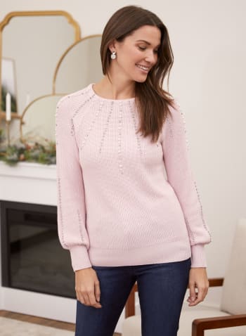 Pearl & Rhinestone Detail Sweater, Pink
