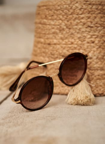 Round Plastic Sunglasses, Brown