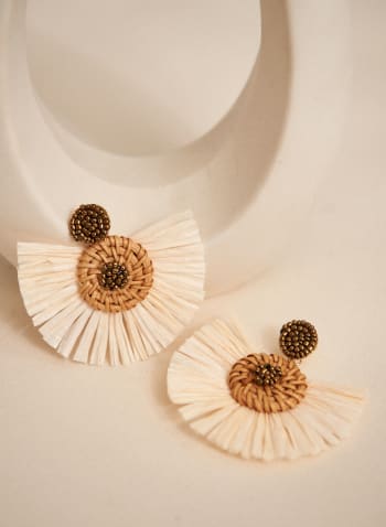 Raffia Fan Earrings, Off White