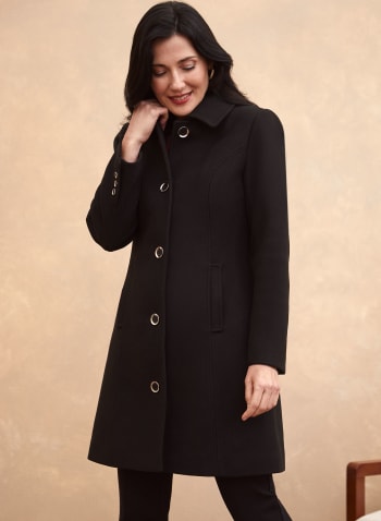 Club Collar Stretch Wool-Blend Coat, Black