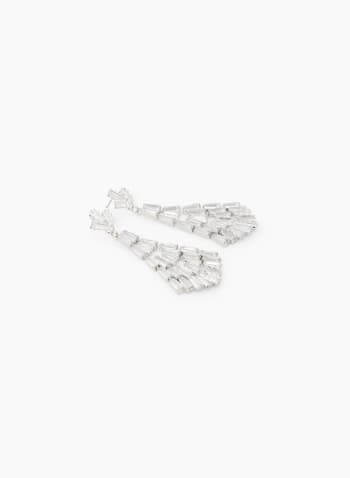 Crystal Baguette Chandelier Earrings, Silver