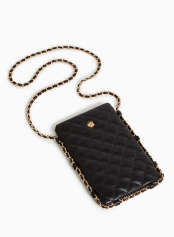 Quilted Vegan Leather Phone Pouch, Black