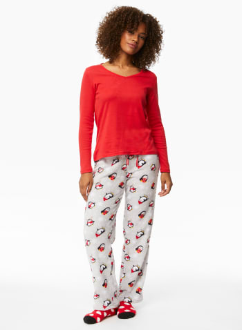 Penguin Print Pyjama Set, Red Pattern