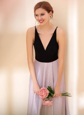 V-Neck Jersey & Glitter Dress, Rose Shadow