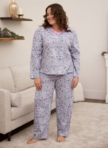 Floral Print Pyjama Set, Grey Pattern