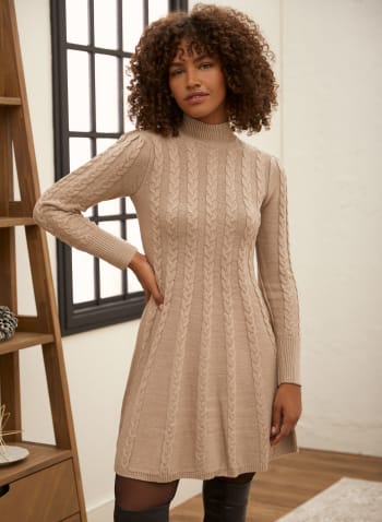 Cable Knit Sweater Dress, Oatmeal Mix
