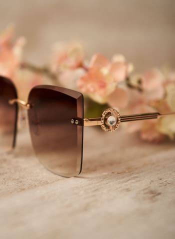 Rimless Crystal Detail Sunglasses, Brown