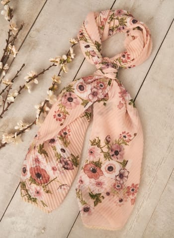Pleated Floral Print Scarf, Pink