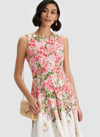 Floral Print Sleeveless Dress, White Pattern