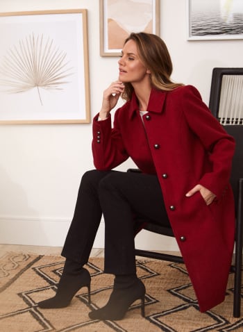 Stretch Faux Wool Structured Coat, Red