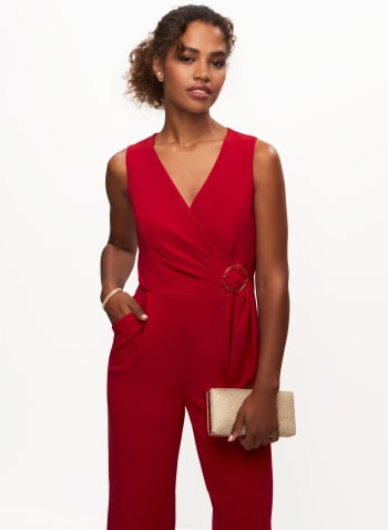 Crossover Wide Leg Jumpsuit, Lipstick Red 